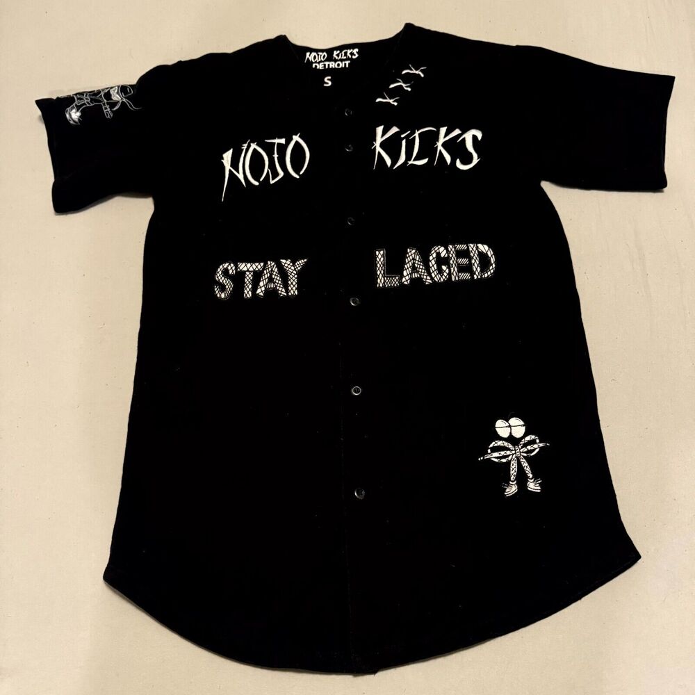 Nojo Kicks Detroit Stay Laced Shirt Men's S Black Short Sleeve Front‎ Button-Up